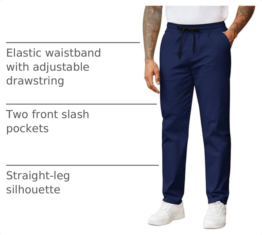COOFANDY Men's Casual Pants Drawstring Elastic Waist Chino Pants Straight Leg Slacks Cotton Twill Trousers with Pockets