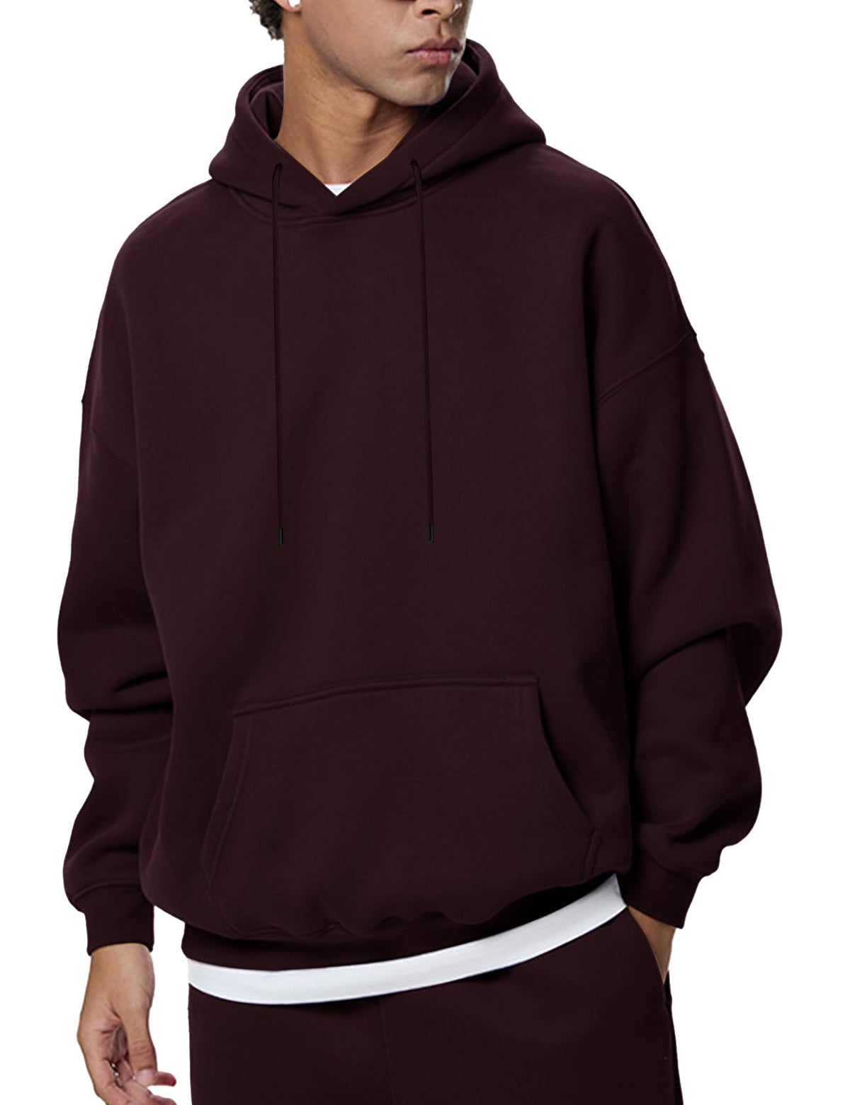 Flygo Mens Oversized Fleece Hoodie Drop Shoulder Streetwear Sweatshirt
