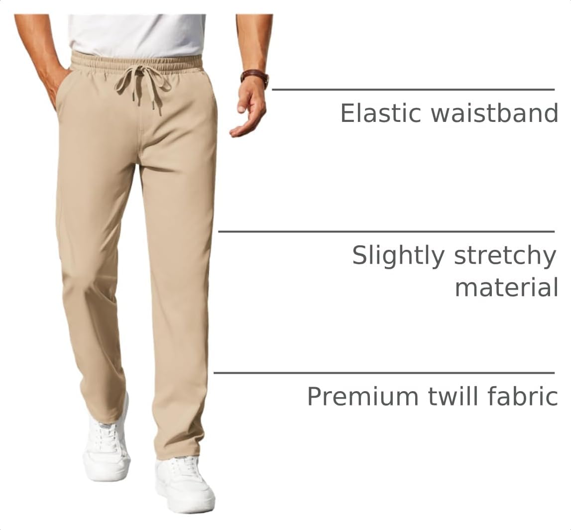 COOFANDY Mens Casual Pants Elastic Waist Chino Pants Lightweight Drawstring Pants with Pockets