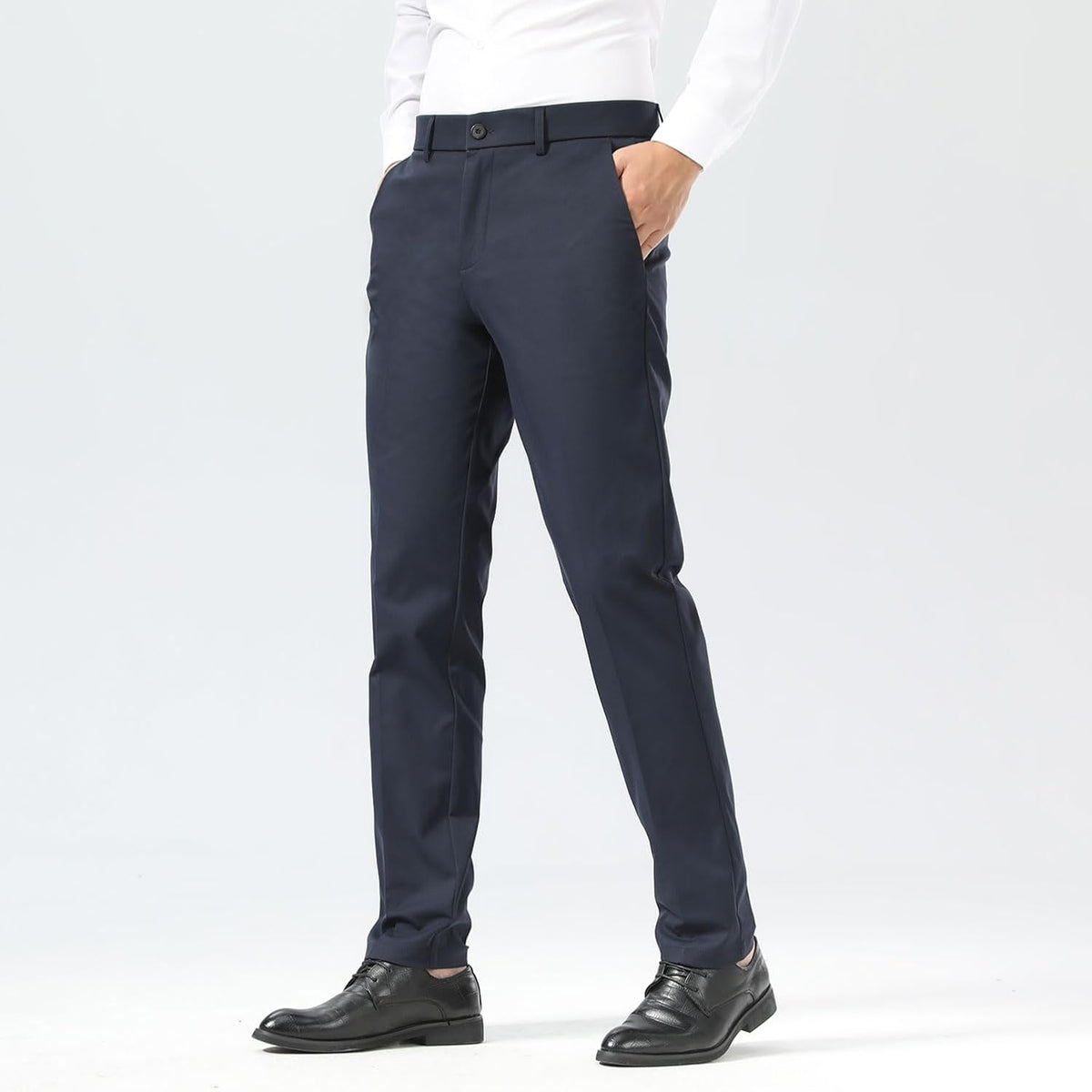 Plaid&Plain Men's Slim Fit Dress Pants Stretch Khaki Pants Wrinkle Free