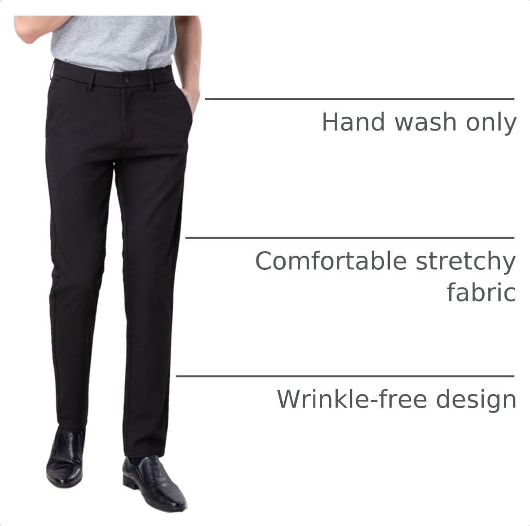 Plaid&Plain Men’s Slim Fit Dress Pants Stretch Dress Pants