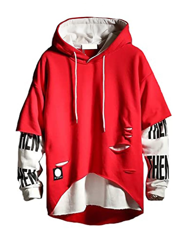 DUDHUH Mens Hoodie Fashion Pullover Letter Print Tracksuit Techwear Casual Coat Hip-Hop Sweatshirt
