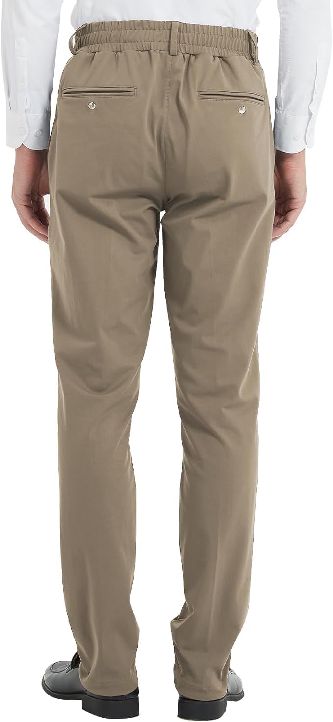 LETAOTAO Mens Elastic Waist Pants for Seniors High Stretch Expandable Waist Slacks for Elderly with Magnet Button