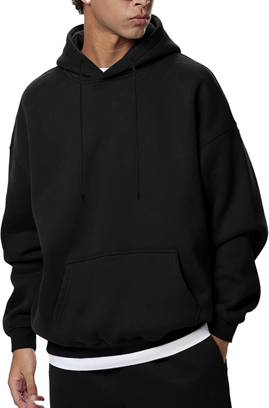 Flygo Mens Oversized Fleece Hoodie Drop Shoulder Streetwear Sweatshirt