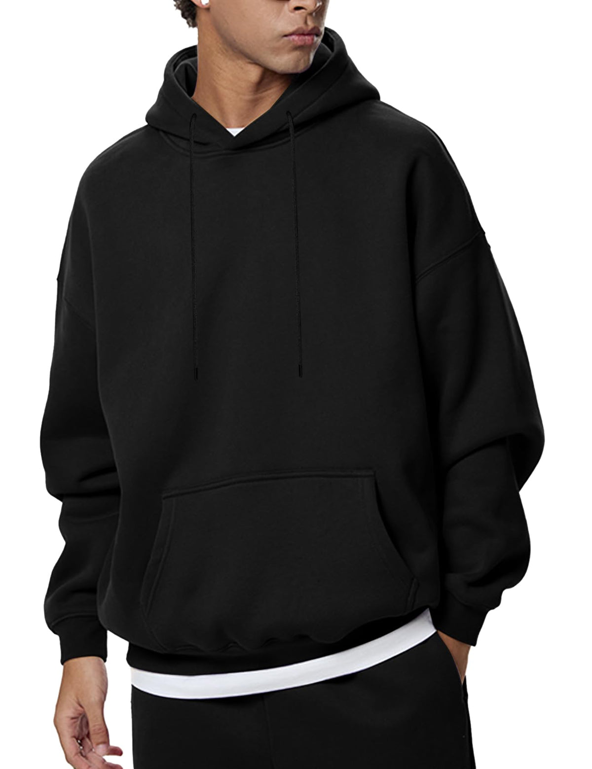 Flygo Mens Oversized Fleece Hoodie Drop Shoulder Streetwear Sweatshirt
