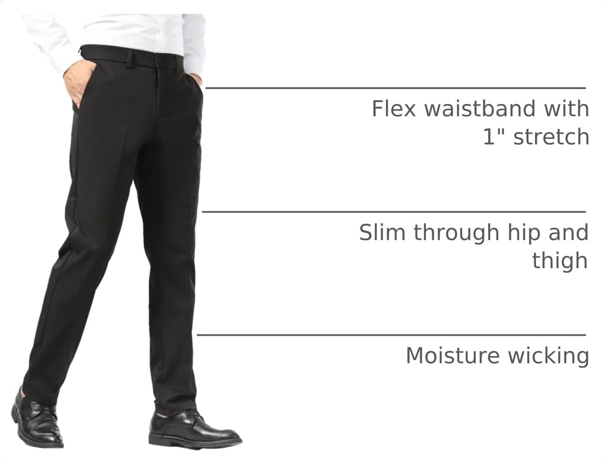 Plaid&Plain Men's Slim Fit Dress Pants Stretch Khaki Pants Wrinkle Free