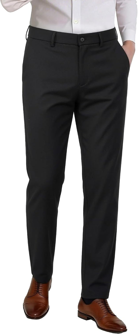 Plaid&Plain Men’s Slim Fit Dress Pants Stretch Dress Pants