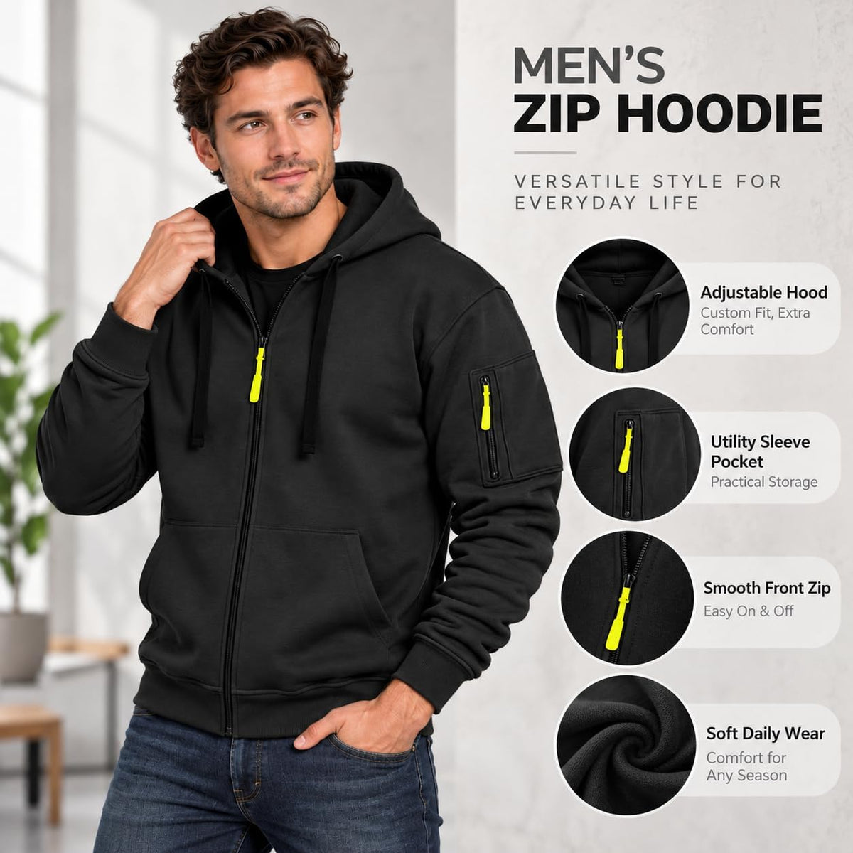 Zip Up Hoodie Men Cargo Tactical Hooded Sweatshirts Jacket With Pockets
