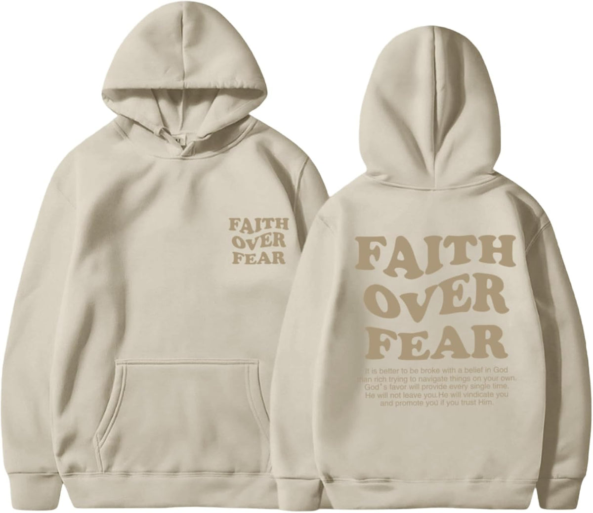 Faith Over Fear Hoodie Men Christian Jesus Sweatshirts Bible Verse Graphic Hoodies Inspirational Streetwear Pullover