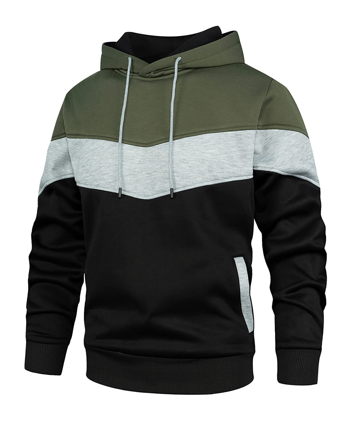 Men's Fashion Novelty Color Block Hoodies Long Sleeve Fleece Hooded Pullover Sweatshirts with Pockets