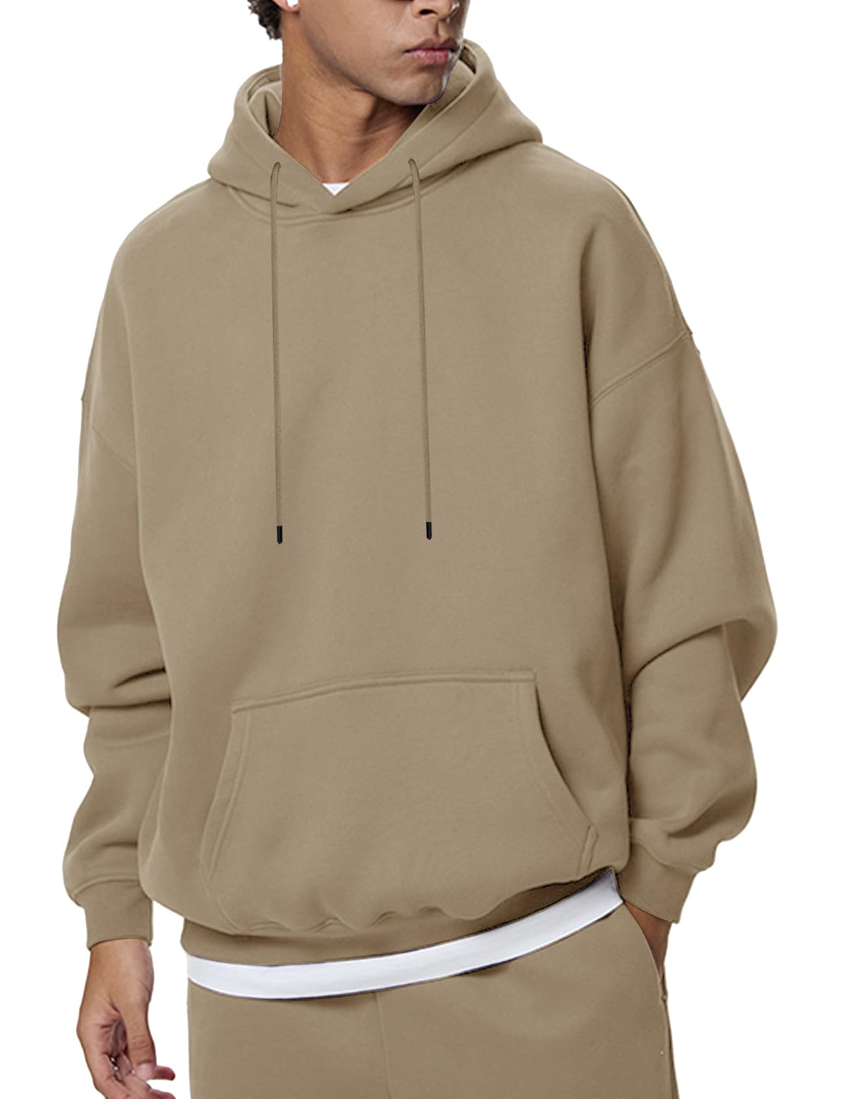 Flygo Mens Oversized Fleece Hoodie Drop Shoulder Streetwear Sweatshirt