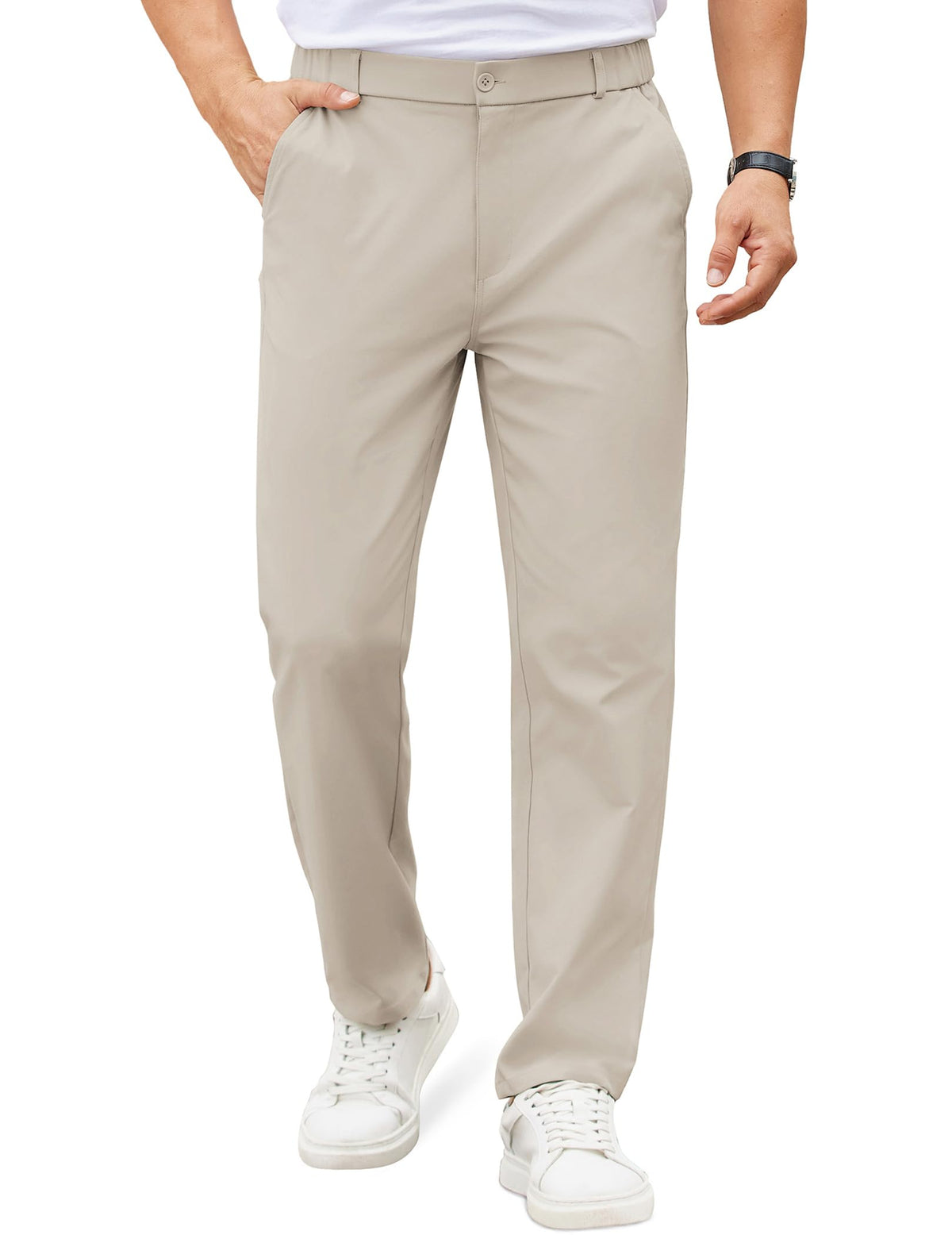 COOFANDY Mens Casual Chino Pants Elastic Waist Classic-Fit Dress Slacks