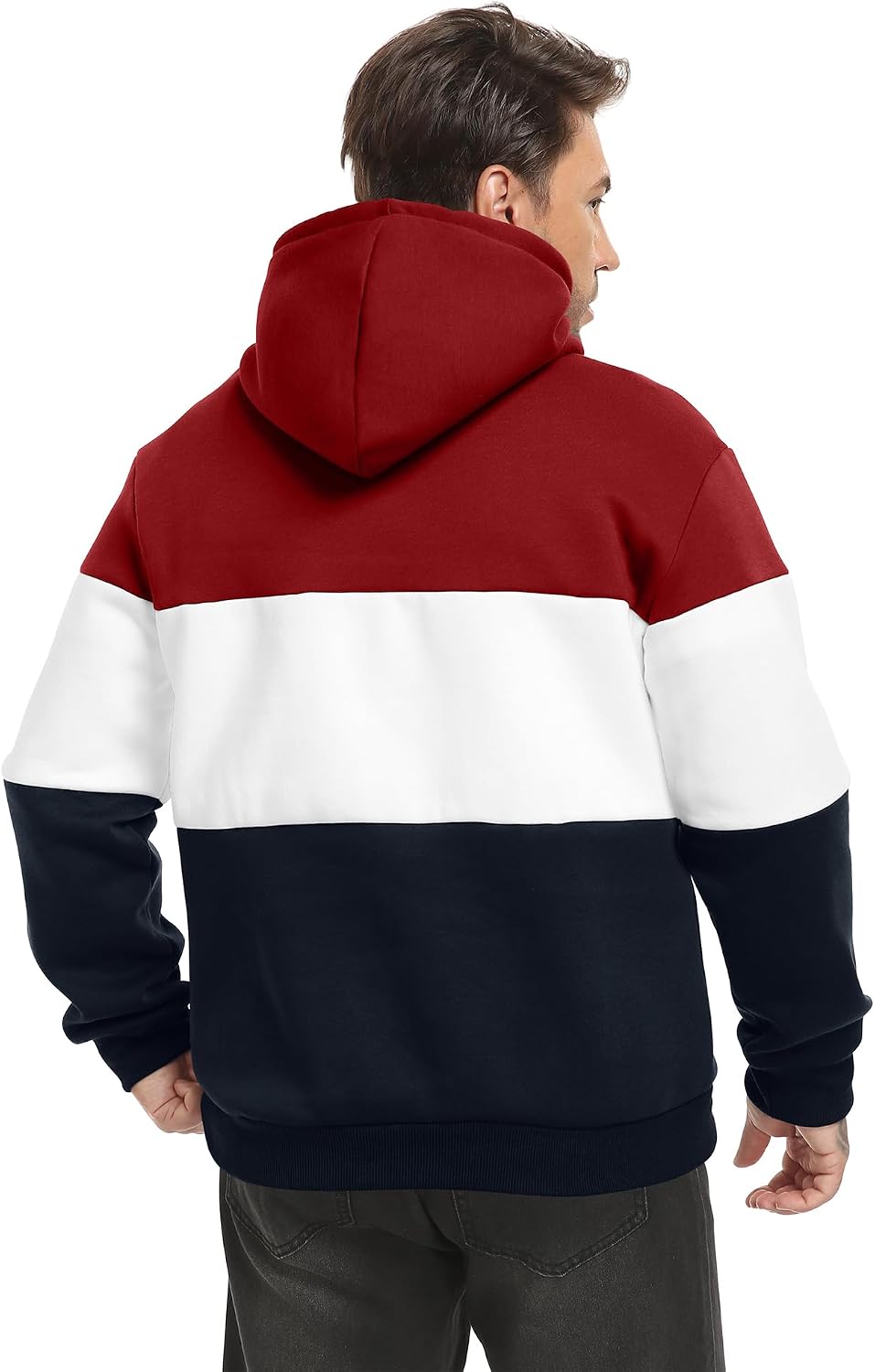 Men's Color Block Hoodies Long Sleeve Hooded Sweatshirt Pullover