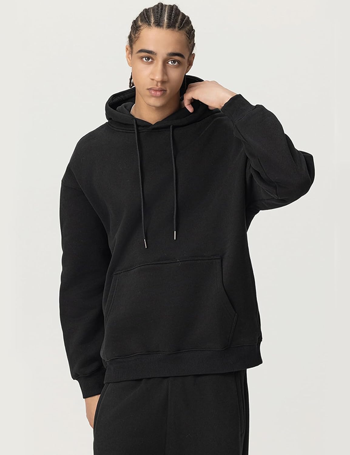 Flygo Mens Oversized Fleece Hoodie Drop Shoulder Streetwear Sweatshirt