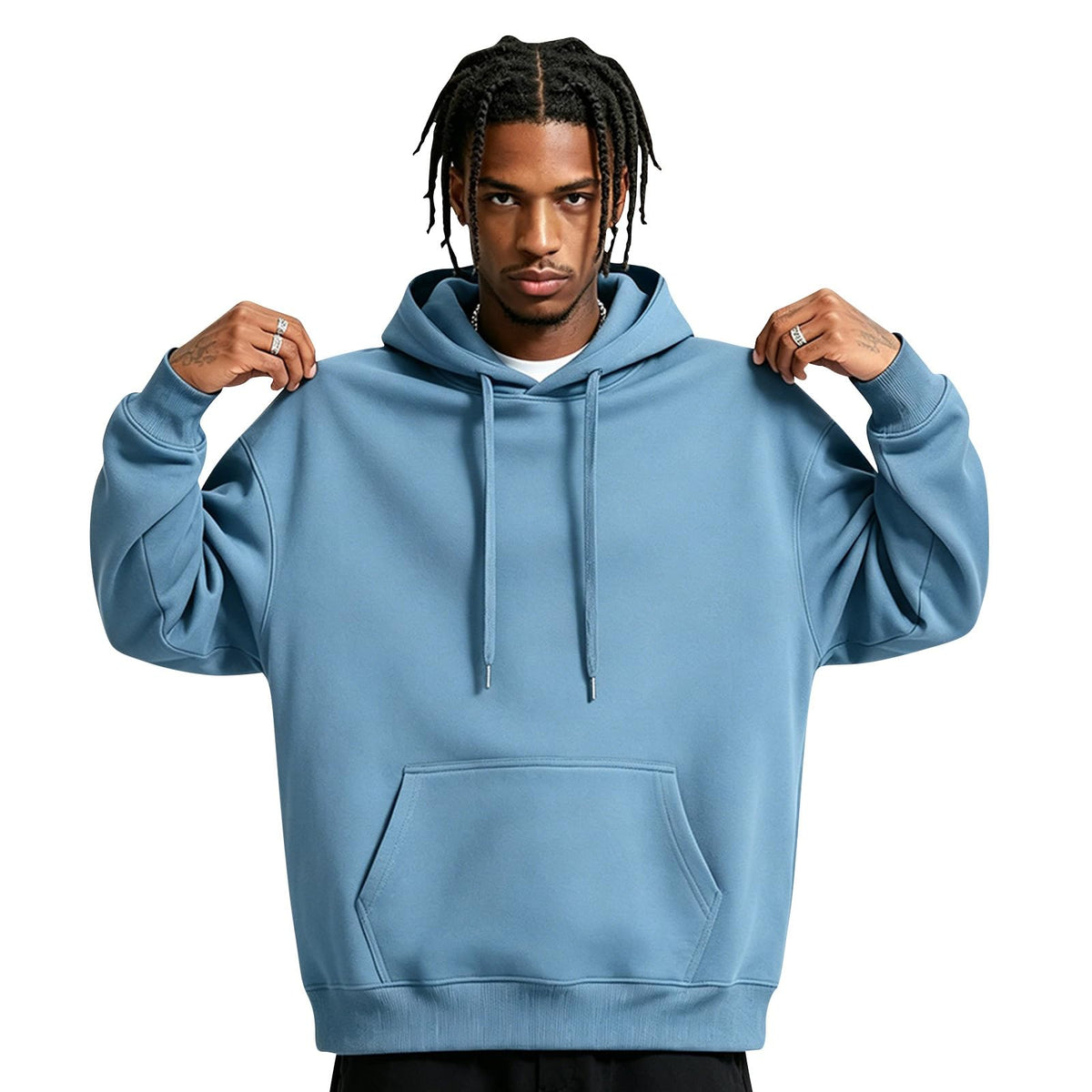 Fleece Hoodie Men Oversized Fall Sweatshirt Winter Cozy Tall Hooded Collar Drawstring Pullover With Pockets