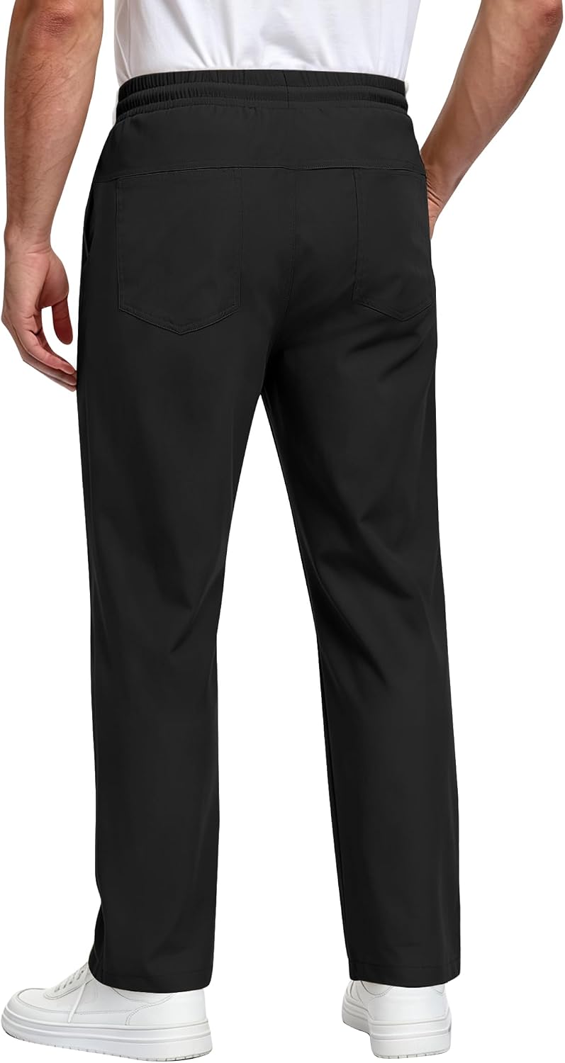 Mens Casual Pants Drawstring Elastic Waist Chino Pants with Pockets