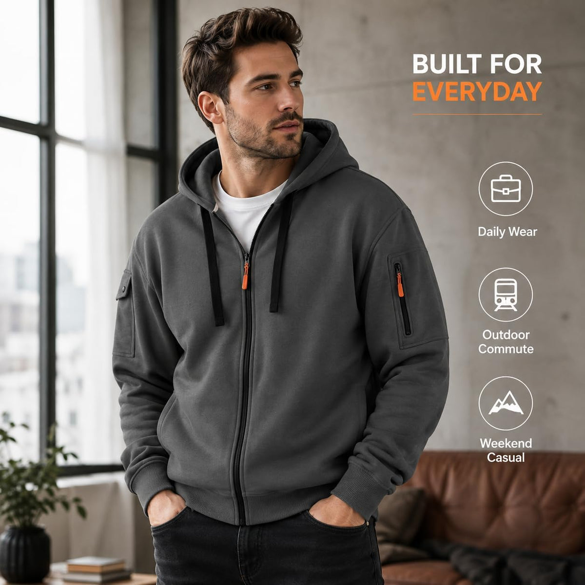 Zip Up Hoodie Men Cargo Tactical Hooded Sweatshirts Jacket With Pockets