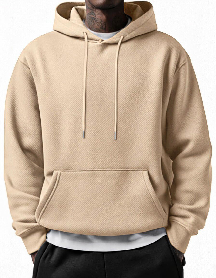 COOFANDY Men's Long Sleeve Hooded Sweatshirt Casual Lightweight Hoodies Pullover Textured Drawstring Hoodie with Kanga Pocket