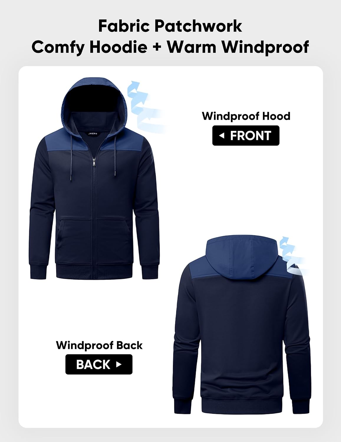 JMIERR Men's Colorblock Zip Hoodie Lightweight Jacket