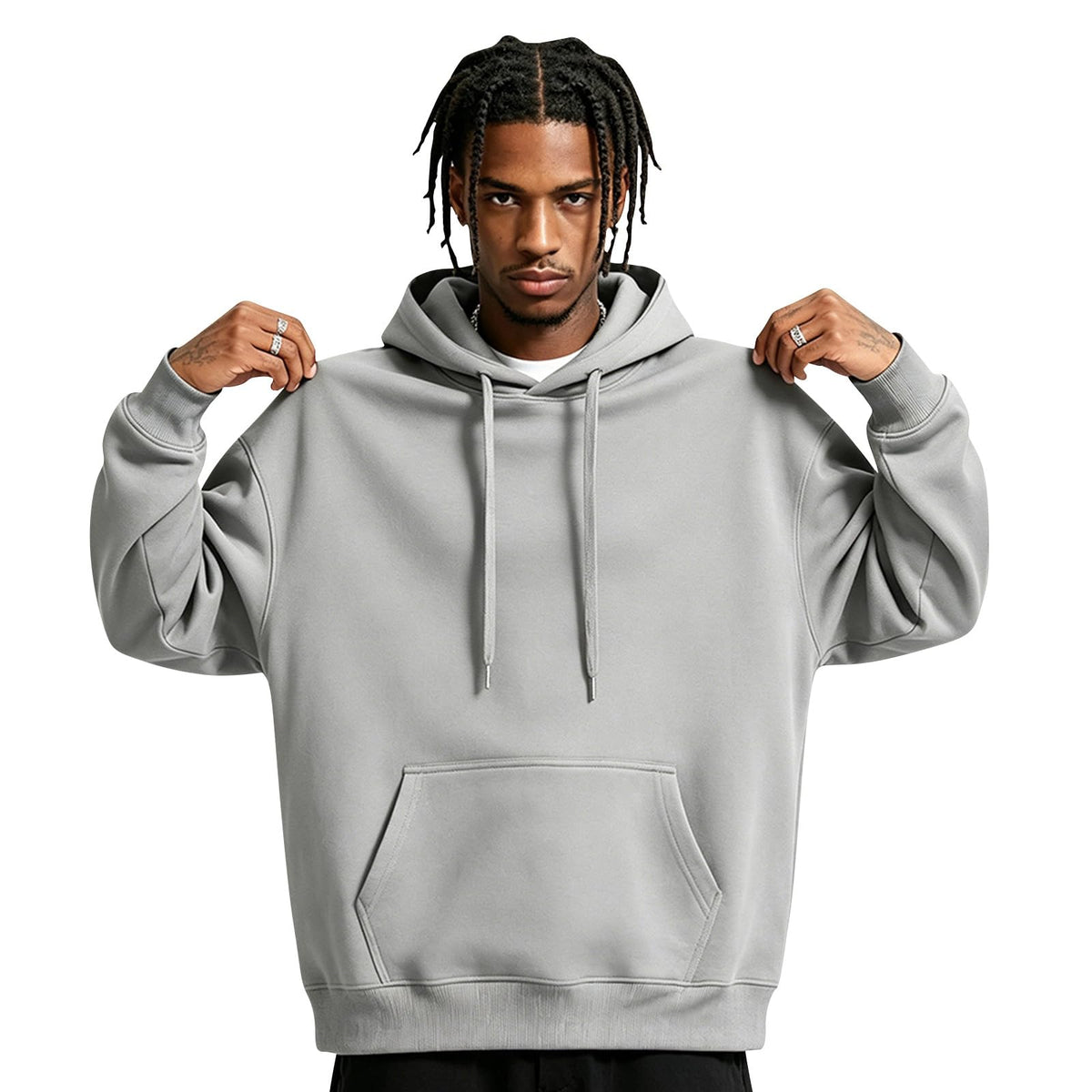 Fleece Hoodie Men Oversized Fall Sweatshirt Winter Cozy Tall Hooded Collar Drawstring Pullover With Pockets