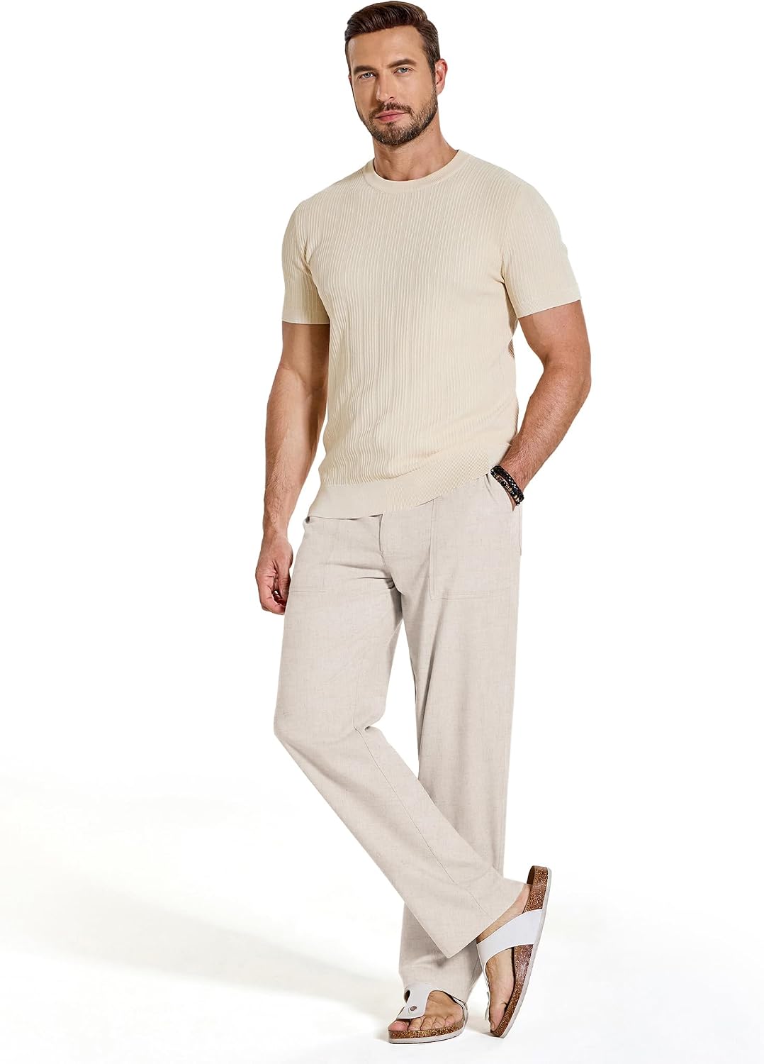 COOFANDY Mens Casual Cotton Linen Pants Lightweight Beach Dress Pant