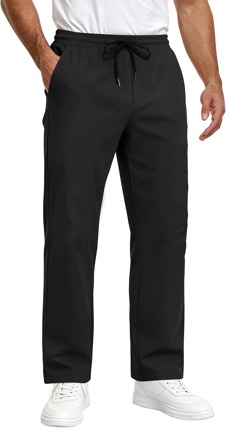 Mens Casual Pants Drawstring Elastic Waist Chino Pants with Pockets