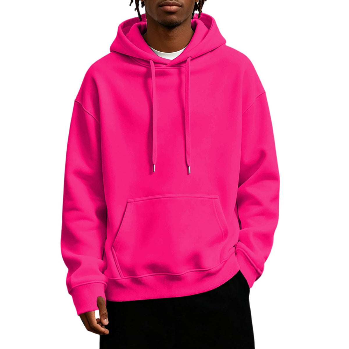 Mens Hoodies Fleece-Lined Long Sleeve Pullover Warm Fall Winter Sweatshirt