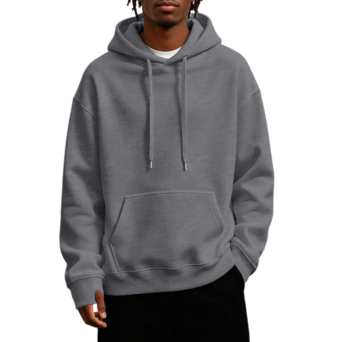 Mens Hoodies Fleece-Lined Long Sleeve Pullover Warm Fall Winter Sweatshirt