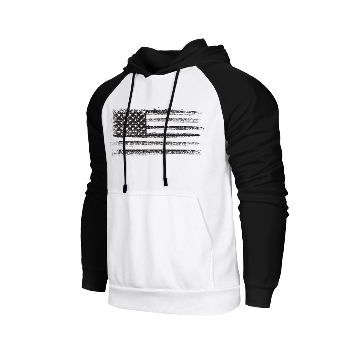 H HYFOL Men's Sweatshirt USA FLAG Patriotic Graphic Polyester Hoodies for Men Pocket Raglan Long Sleeve Sweatshirts