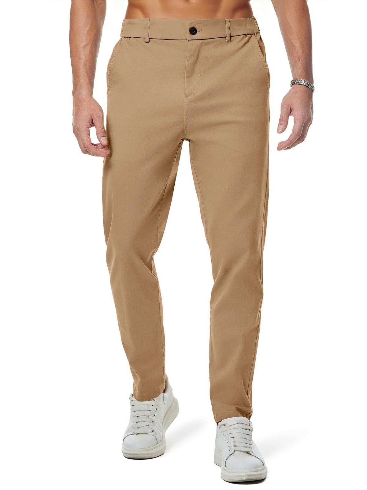 JMIERR Men's Chino Pants Casual Elastic Waist Tapered Golf Trousers