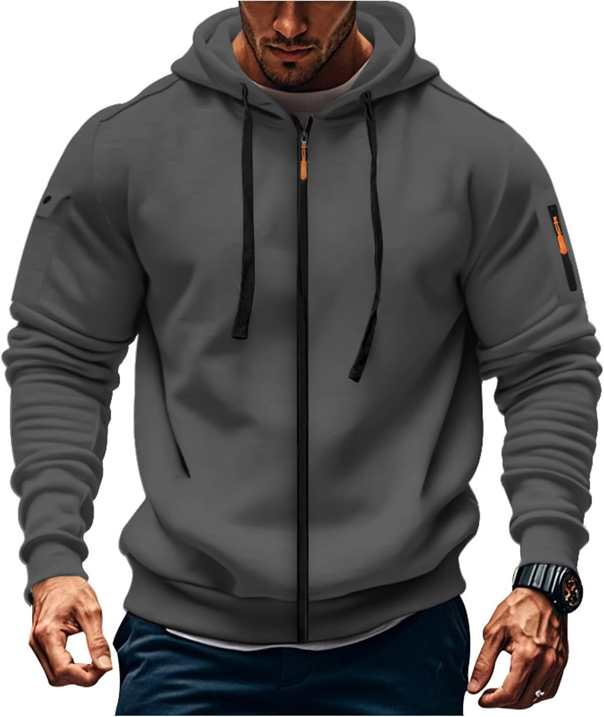 Zip Up Hoodie Men Cargo Tactical Hooded Sweatshirts Jacket With Pockets