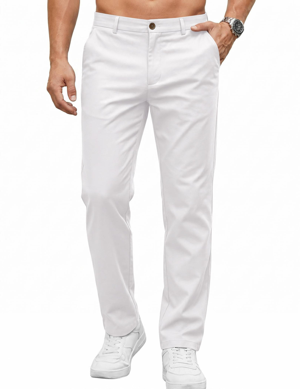 COOFANDY Men's Casual Pants Elastic Waist Flat Front Dress Slacks Regular Fit Stretch Golf Pants Work Office Trousers