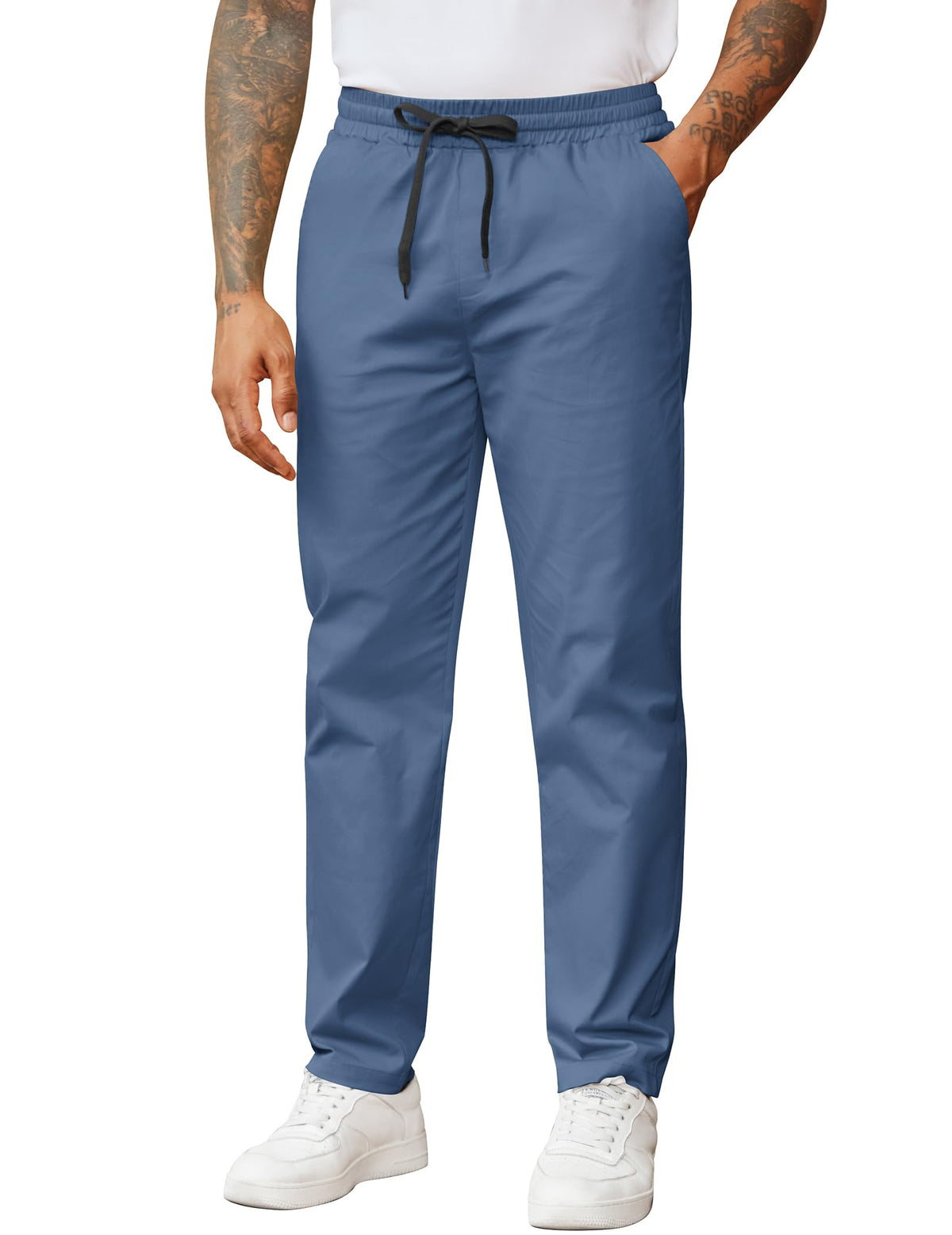 COOFANDY Men's Casual Pants Drawstring Elastic Waist Chino Pants Straight Leg Slacks Cotton Twill Trousers with Pockets