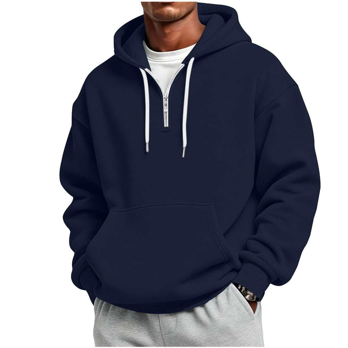Men's Quarter Zip Hoodies Oversized Solid Pullover With Kangaroo Pocket