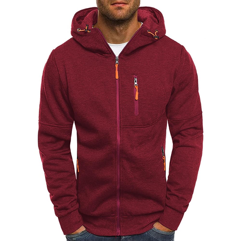 Men Hoodies Casual Hoodies for Men with Zip Pockets Full Zip Long Sleeve Sweatshirt Sports Hooded Jacket