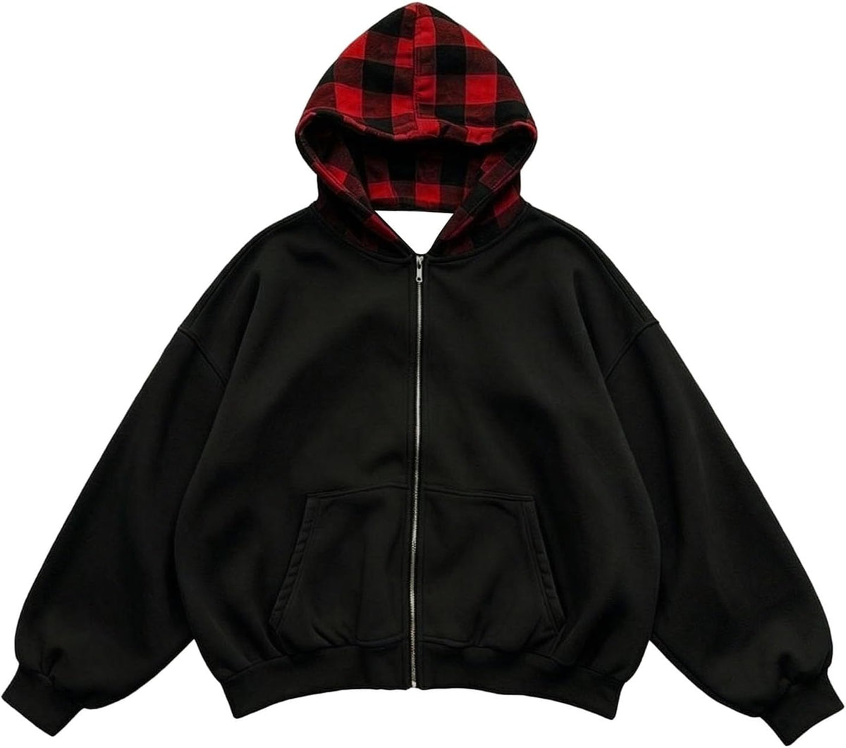 Full Zip Hoodies For Men Y2k Plaid Hoodie Reversible Oversized Graphic Sweatshirt Streetwear Jacket Hip Hop Outfits