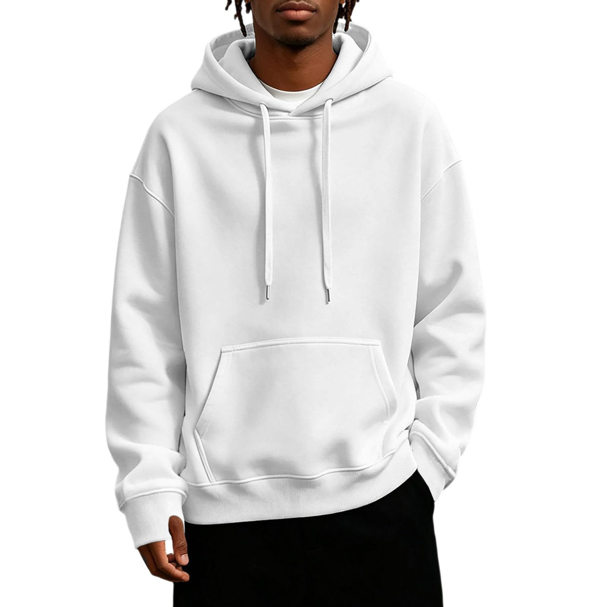 Mens Hoodies Fleece-Lined Long Sleeve Pullover Warm Fall Winter Sweatshirt