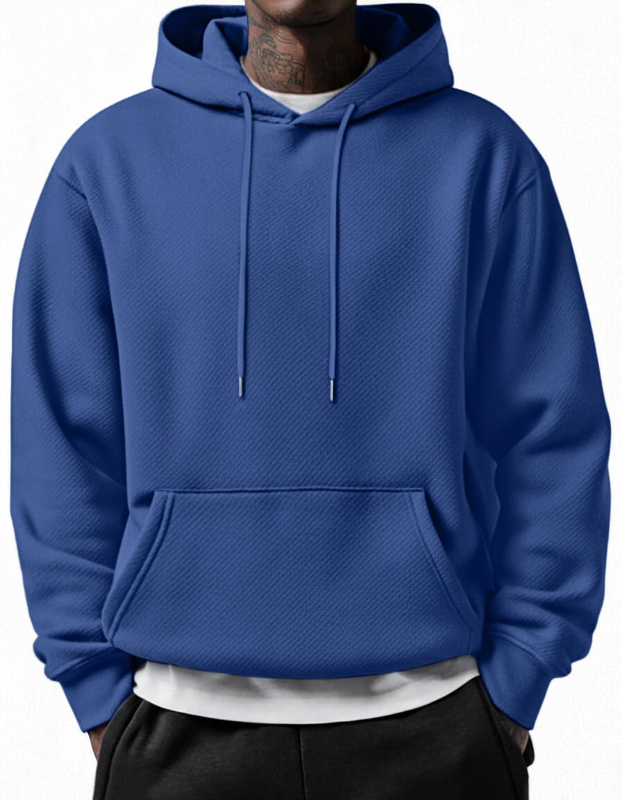 COOFANDY Men's Long Sleeve Hooded Sweatshirt Casual Lightweight Hoodies Pullover Textured Drawstring Hoodie with Kanga Pocket