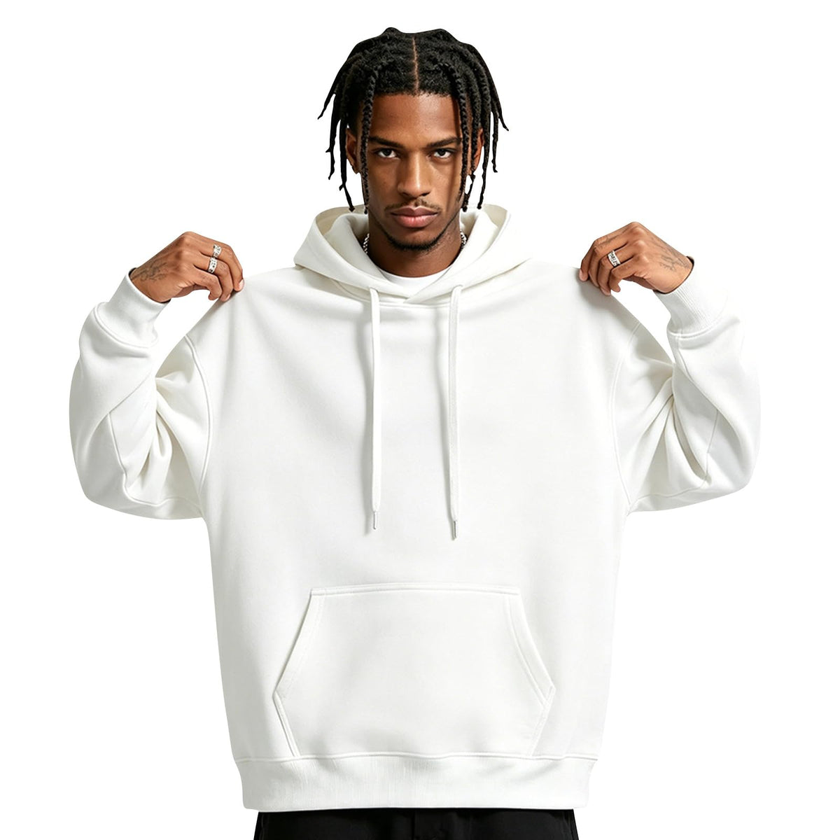 Fleece Hoodie Men Oversized Fall Sweatshirt Winter Cozy Tall Hooded Collar Drawstring Pullover With Pockets