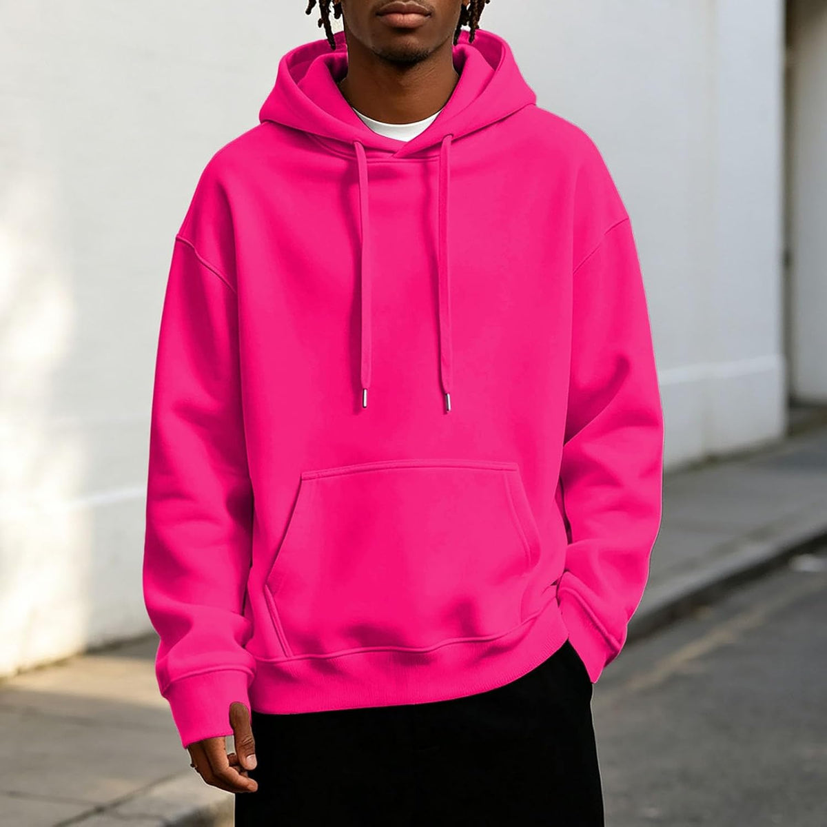 Mens Hoodies Fleece-Lined Long Sleeve Pullover Warm Fall Winter Sweatshirt