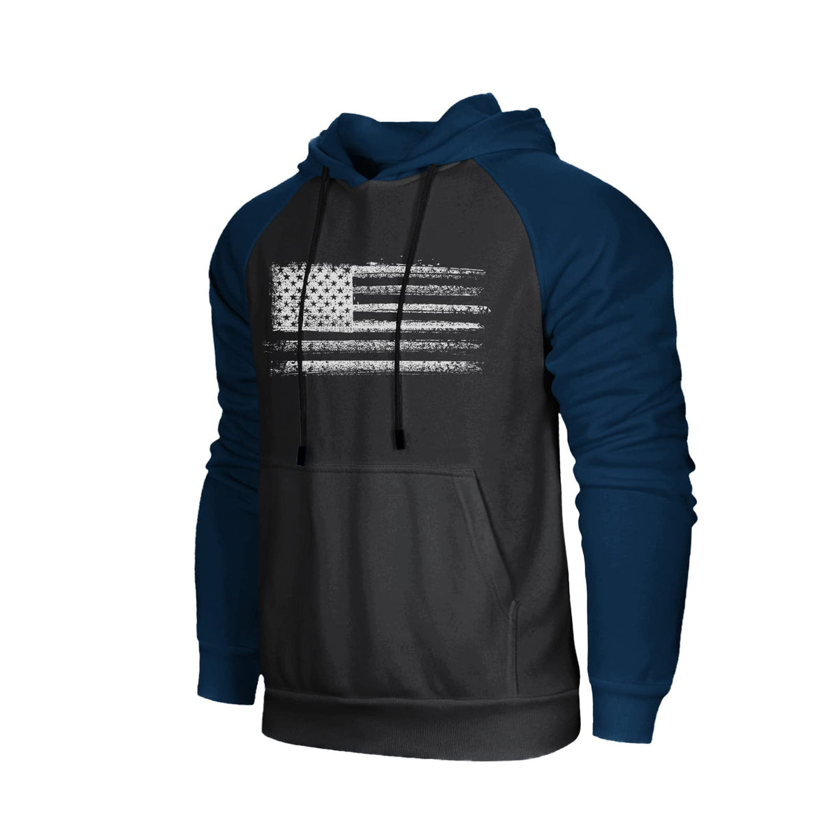 H HYFOL Men's Sweatshirt USA FLAG Patriotic Graphic Polyester Hoodies for Men Pocket Raglan Long Sleeve Sweatshirts