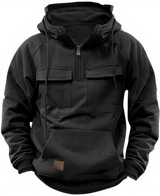 Cargo Hoodies for Men Tactical Sweatshirt Quarter Zip Cargo Pullover Hoodies Workout Gym Men Fashion Outdoor Hoodie