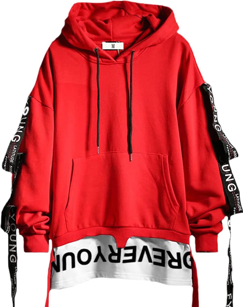 DUDHUH Mens Hoodie Fashion Pullover Letter Print Tracksuit Techwear Casual Coat Hip-Hop Sweatshirt