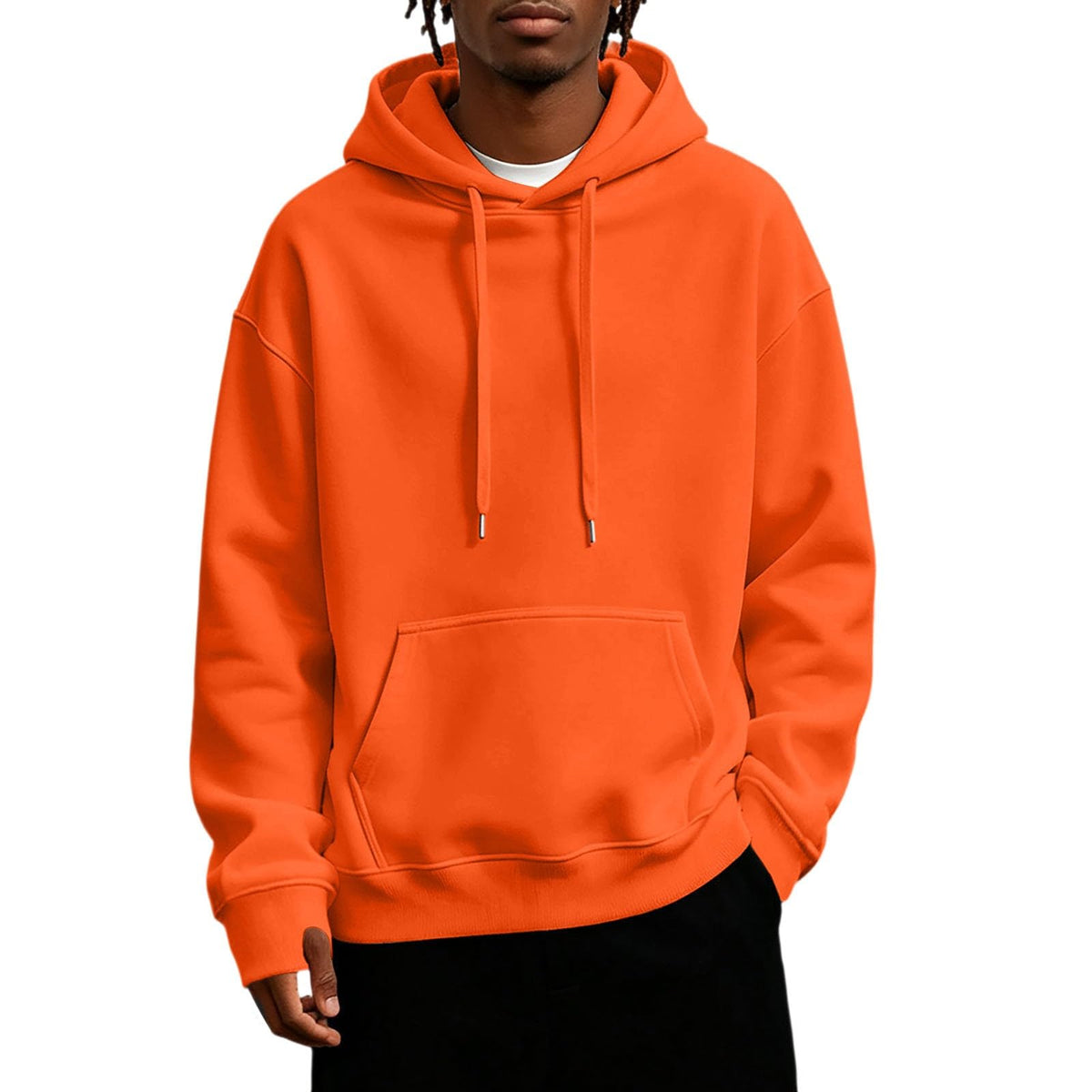 Mens Hoodies Fleece-Lined Long Sleeve Pullover Warm Fall Winter Sweatshirt