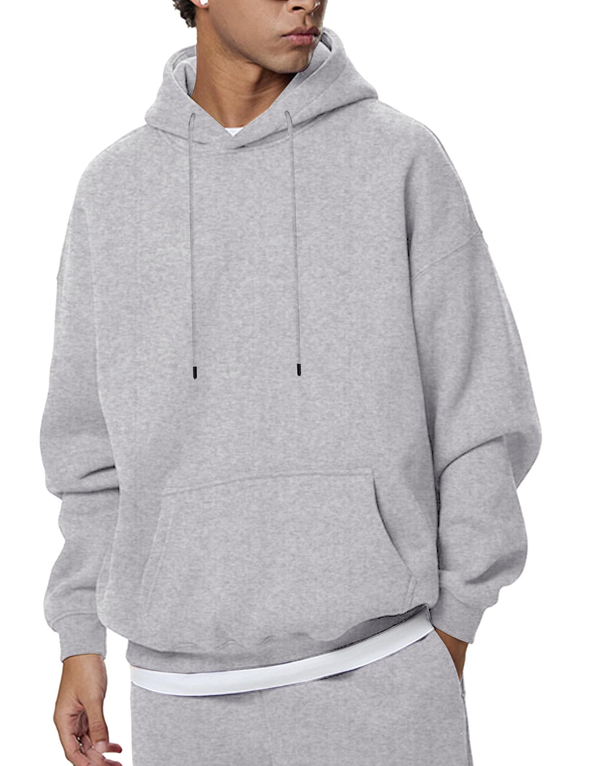 Flygo Mens Oversized Fleece Hoodie Drop Shoulder Streetwear Sweatshirt