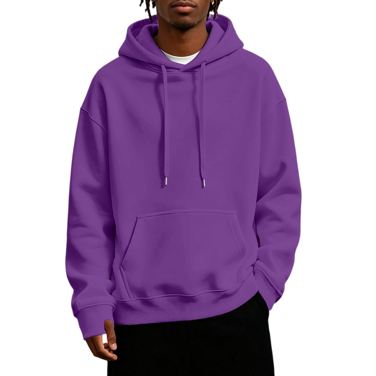 Mens Hoodies Fleece-Lined Long Sleeve Pullover Warm Fall Winter Sweatshirt