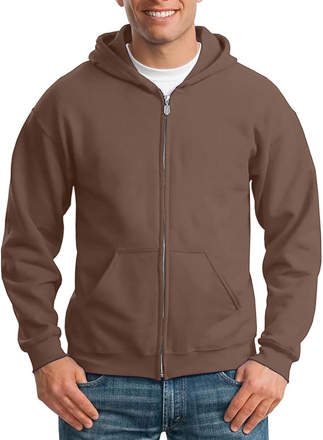 Zip Up Hoodie Men Fall Plain Hooded Sweatshirts Casual Jacket With Pockets