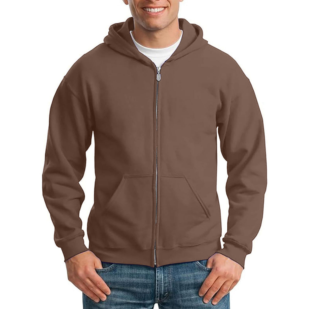 Zip Up Hoodie Men Fall Plain Hooded Sweatshirts Casual Jacket With Pockets