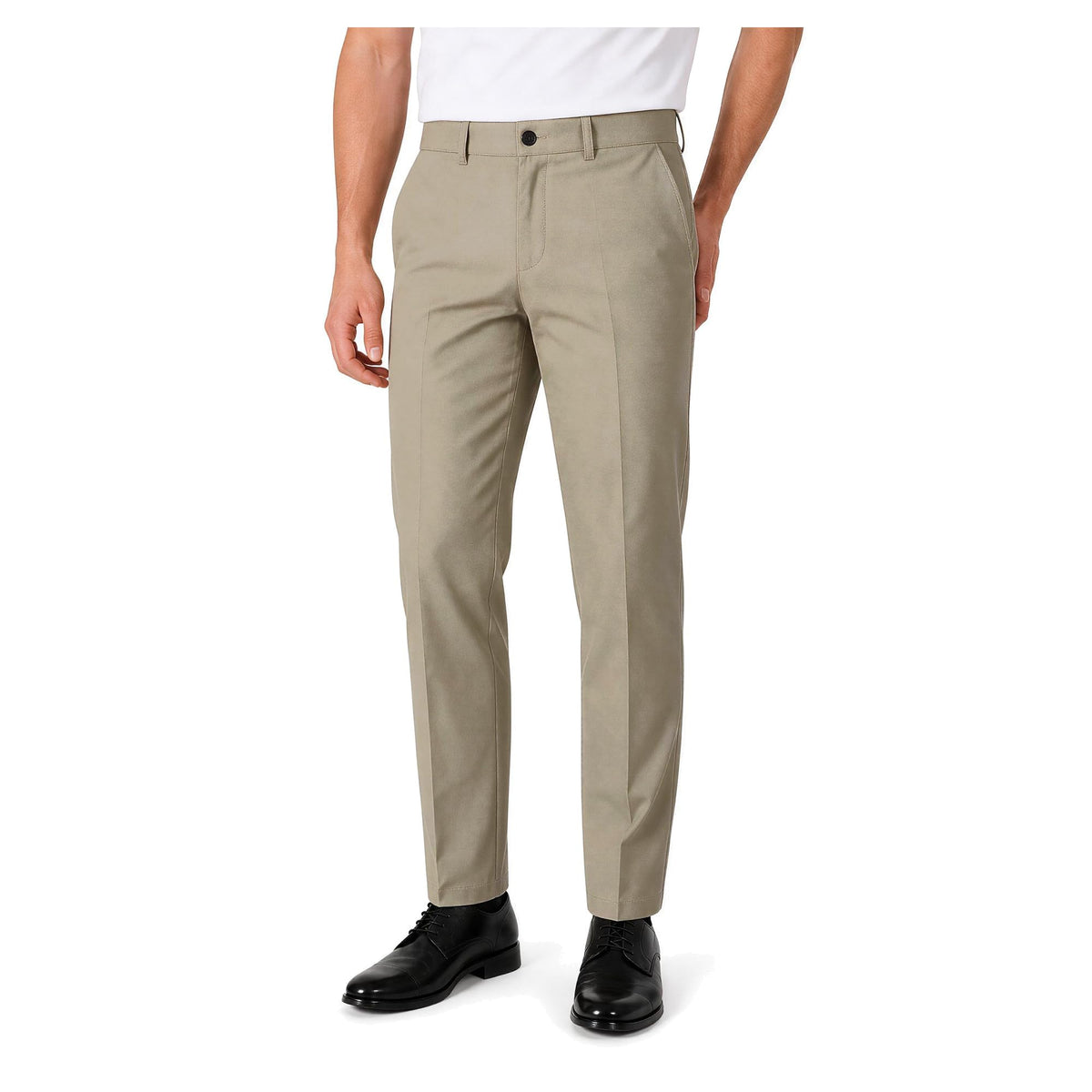 Plaid&Plain Men's Slim Fit Dress Pants Stretch Khaki Pants Wrinkle Free