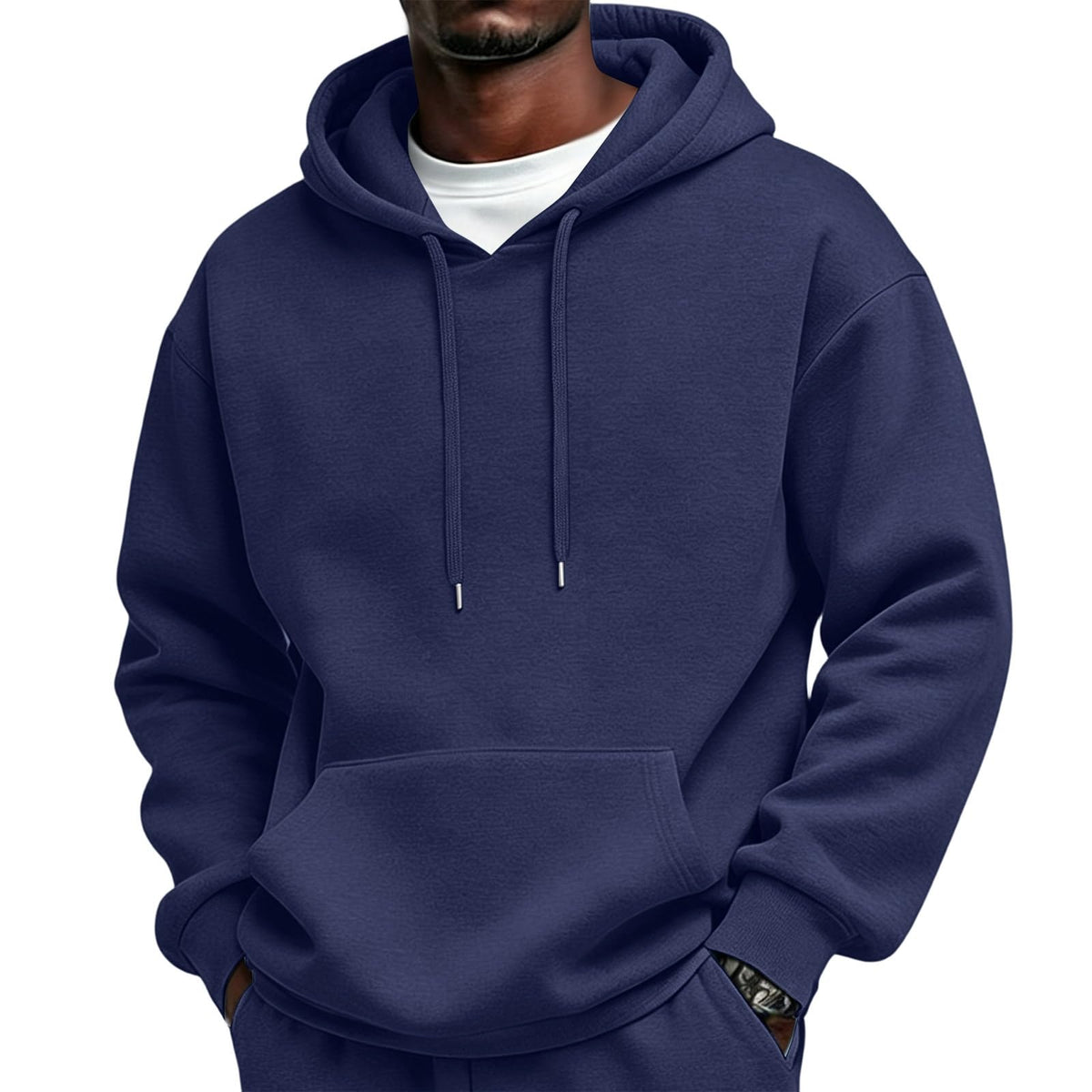 Mens Sherpa Hoodie Cottn Fleece Oversized Drawstring Hooded Sweatshirt